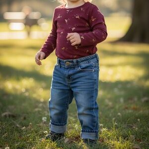 Old Navy Maroon Unicorn Onesie with Baby Gap Denim Jeans Size 6-12 months